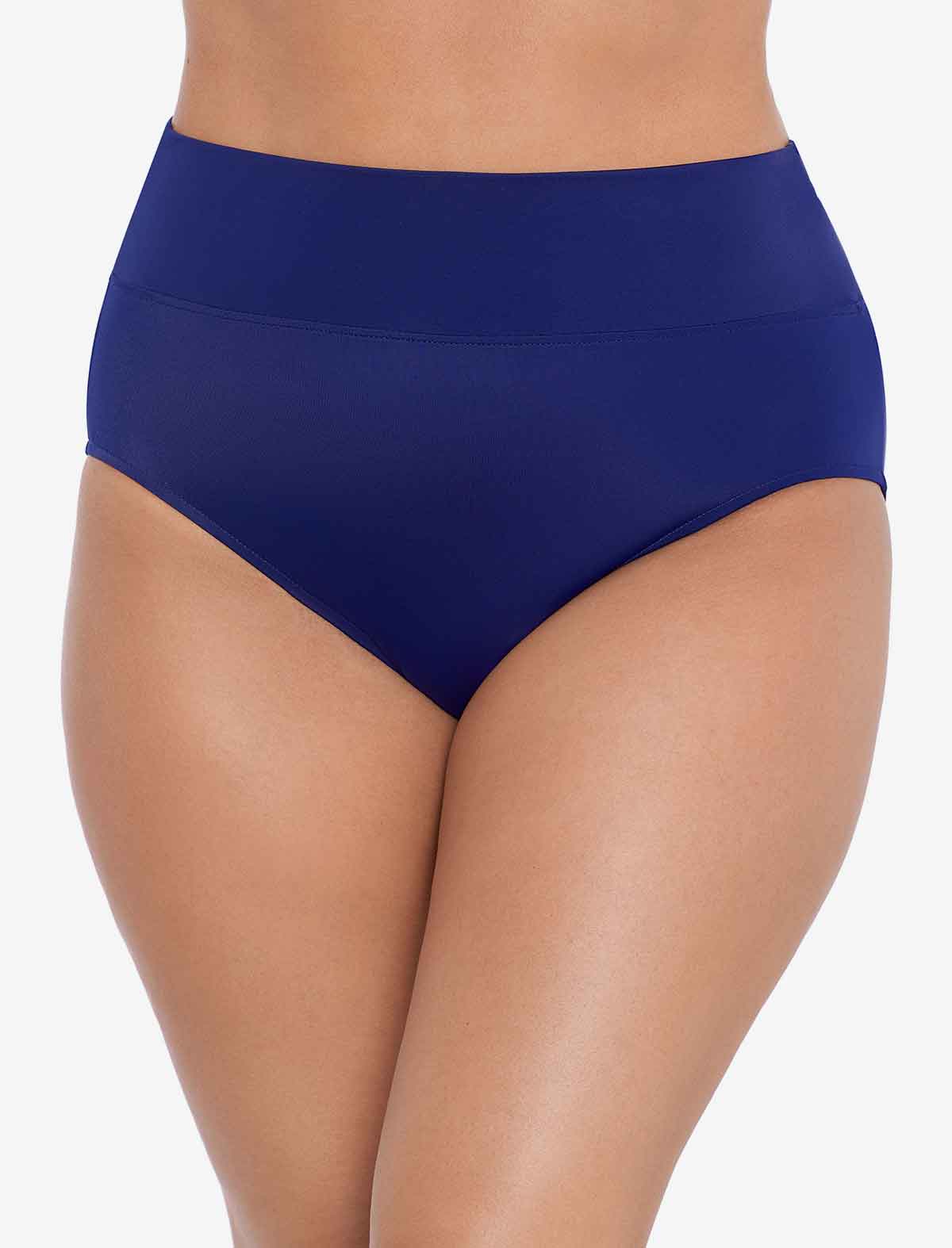 Front view of navy-blue swim bottoms