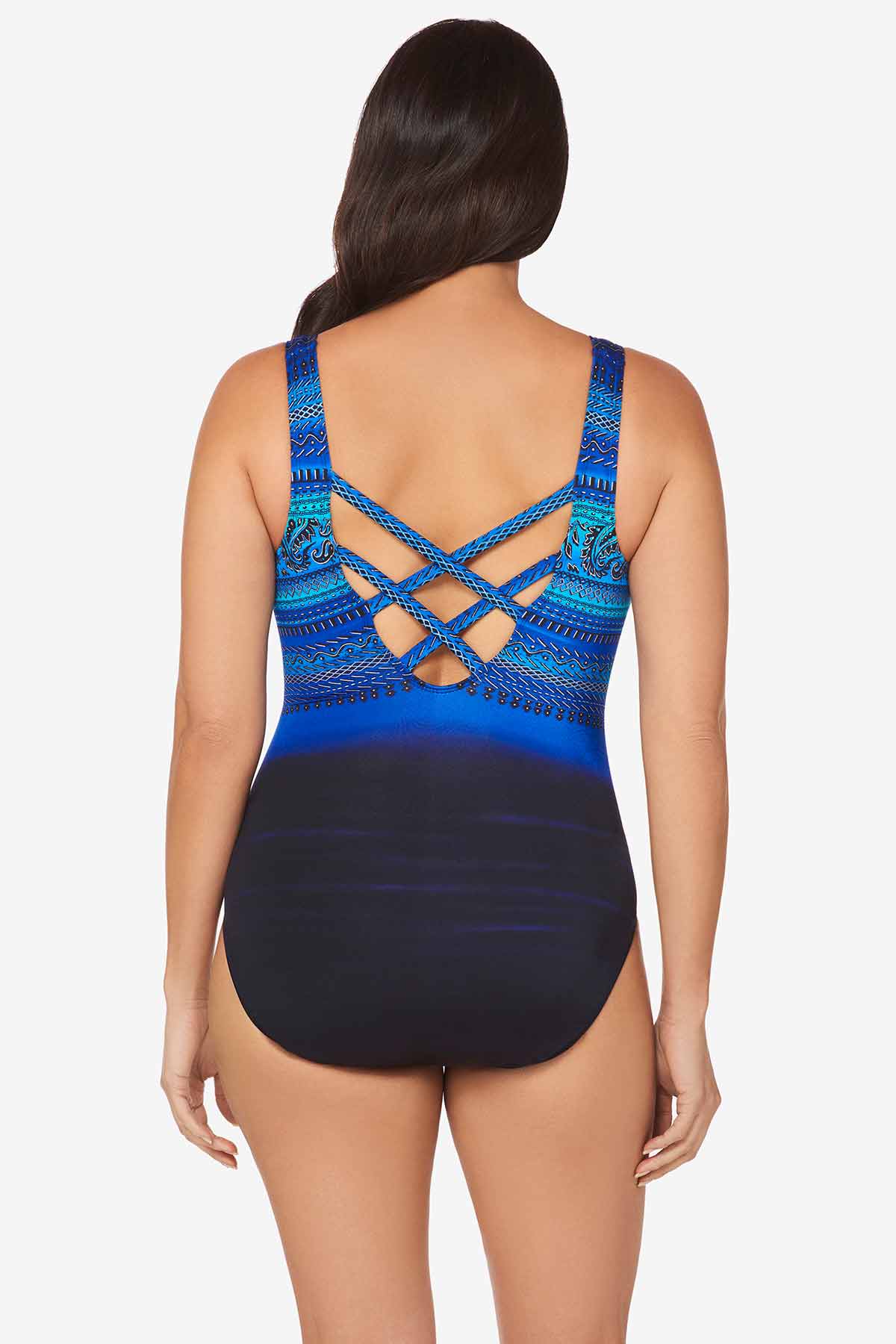 X Back One Piece Swimsuit in Paisley Park