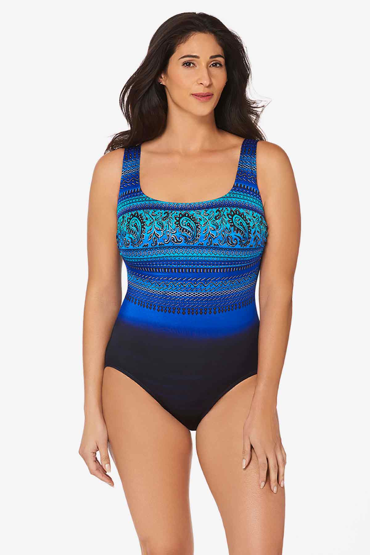 Scoop Neck One Piece Swimsuit in Paisley Park