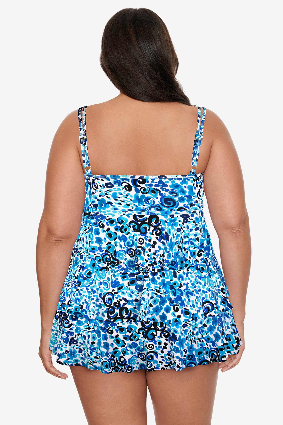 back view of Triple Tier Swim Dress in Fanciful