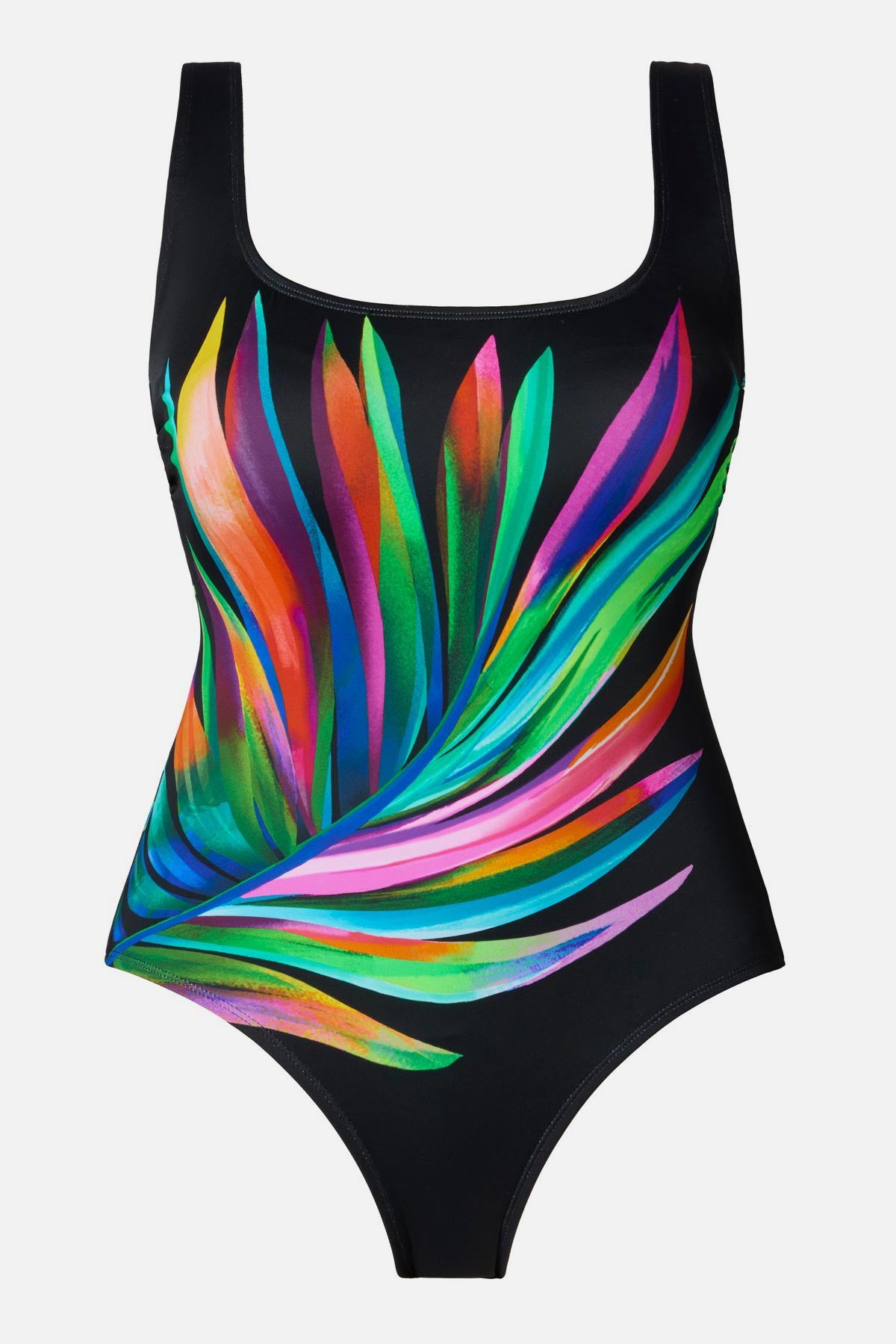 Multicolored feather print one-piece swimsuit