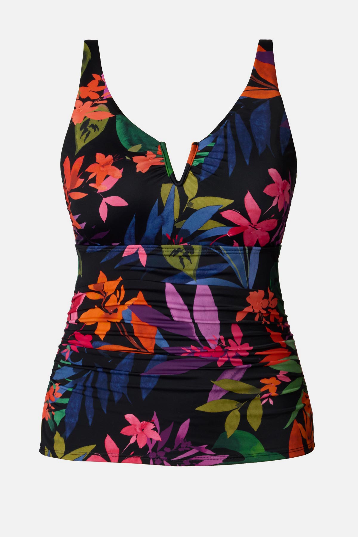 Multicolored floral printed shirred tankini top
