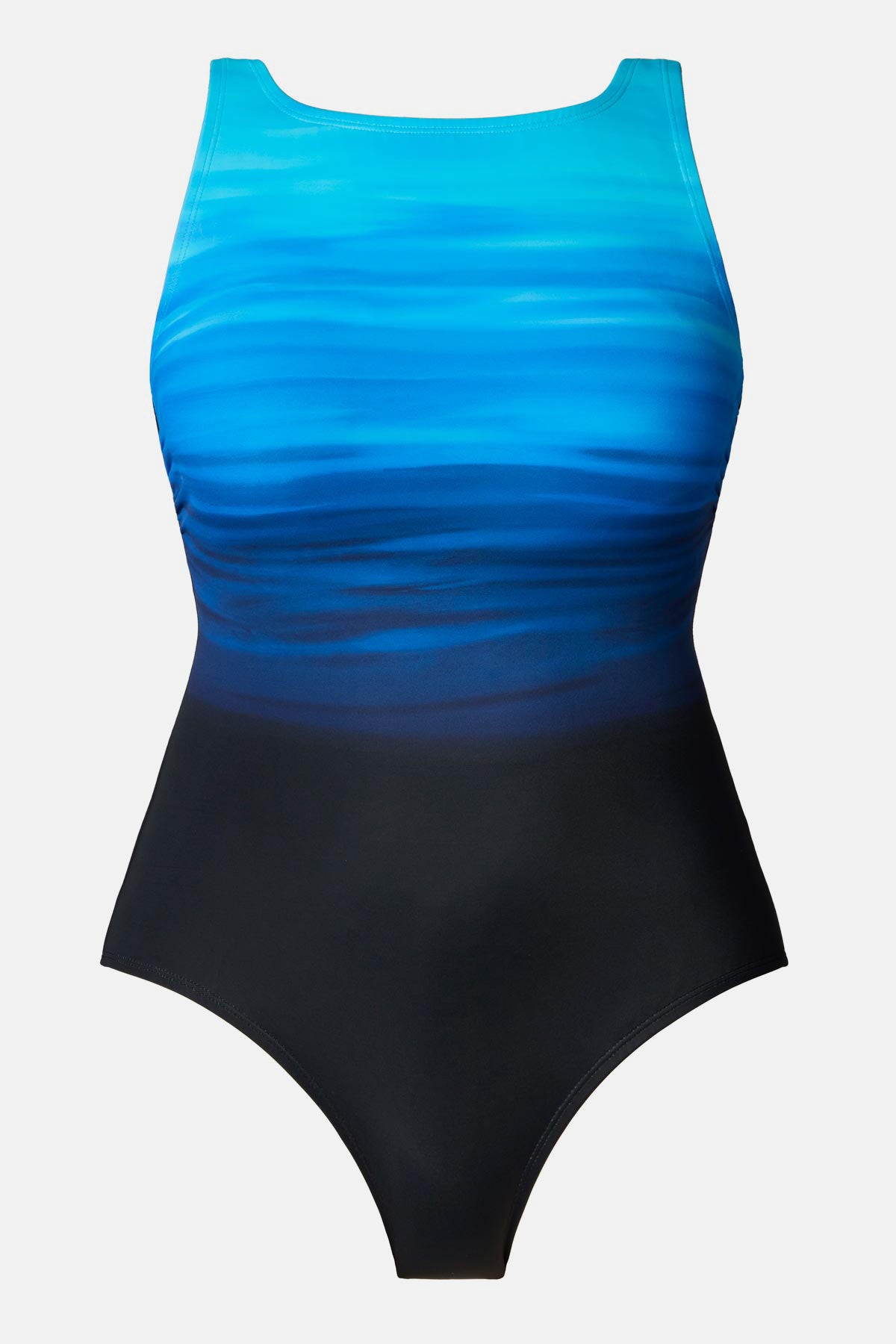 Black and blue gradient one-piece swimsuit