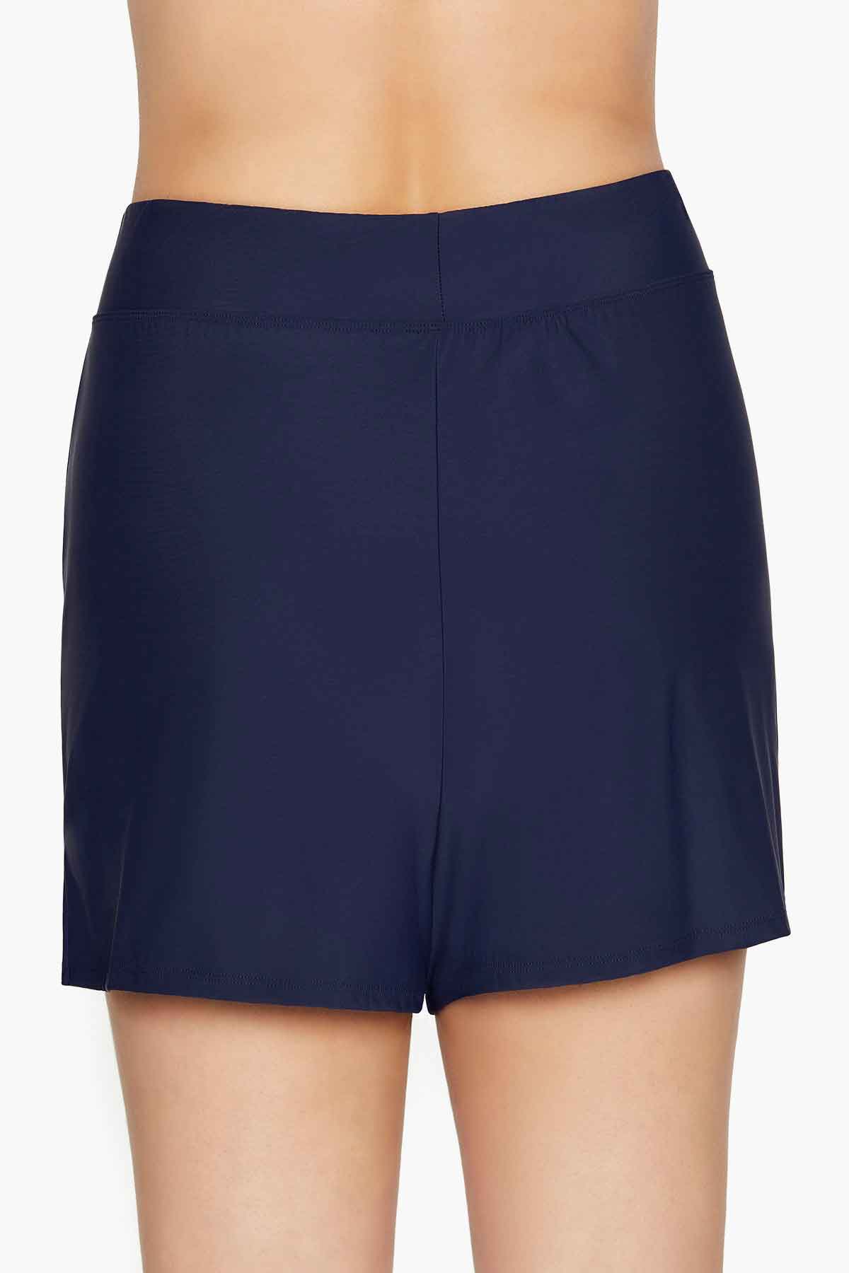 Back view of navy-blue swim shorts