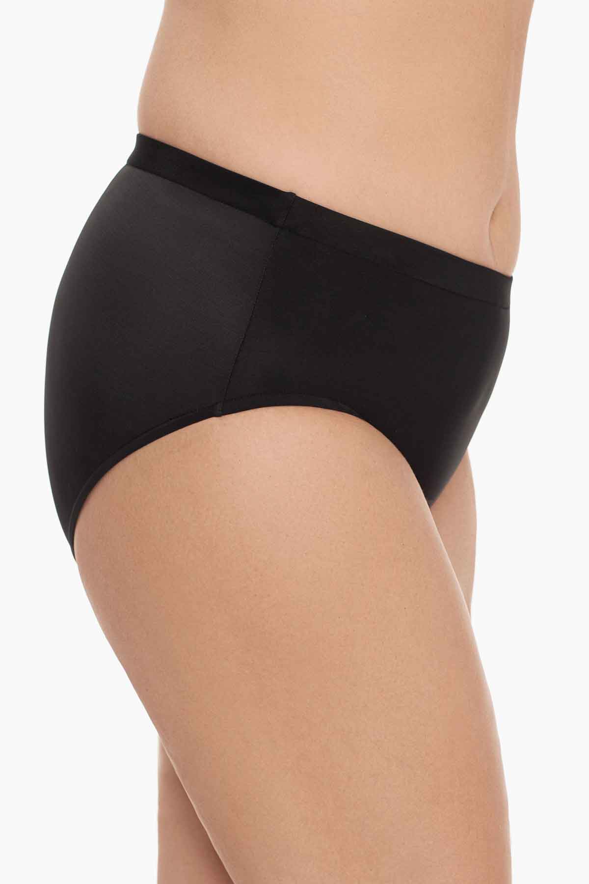 Side view of black swim bottoms