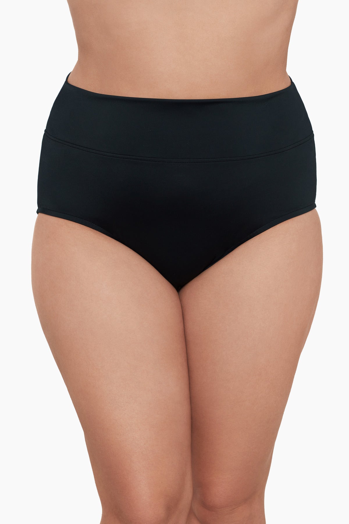 Front view of black swim bottoms