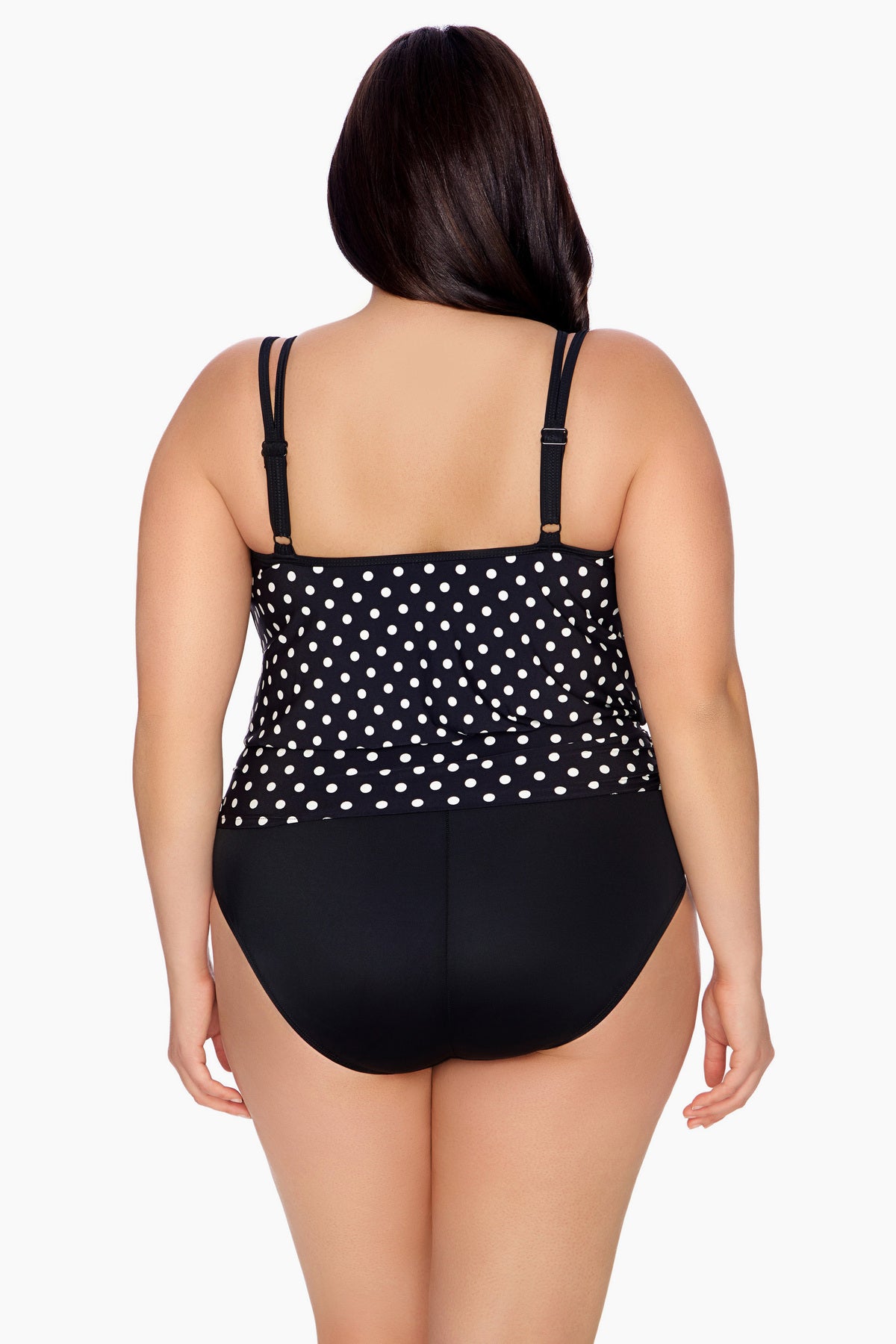 back view of Side Ruched Blouson Swimsuit in Luna Dot