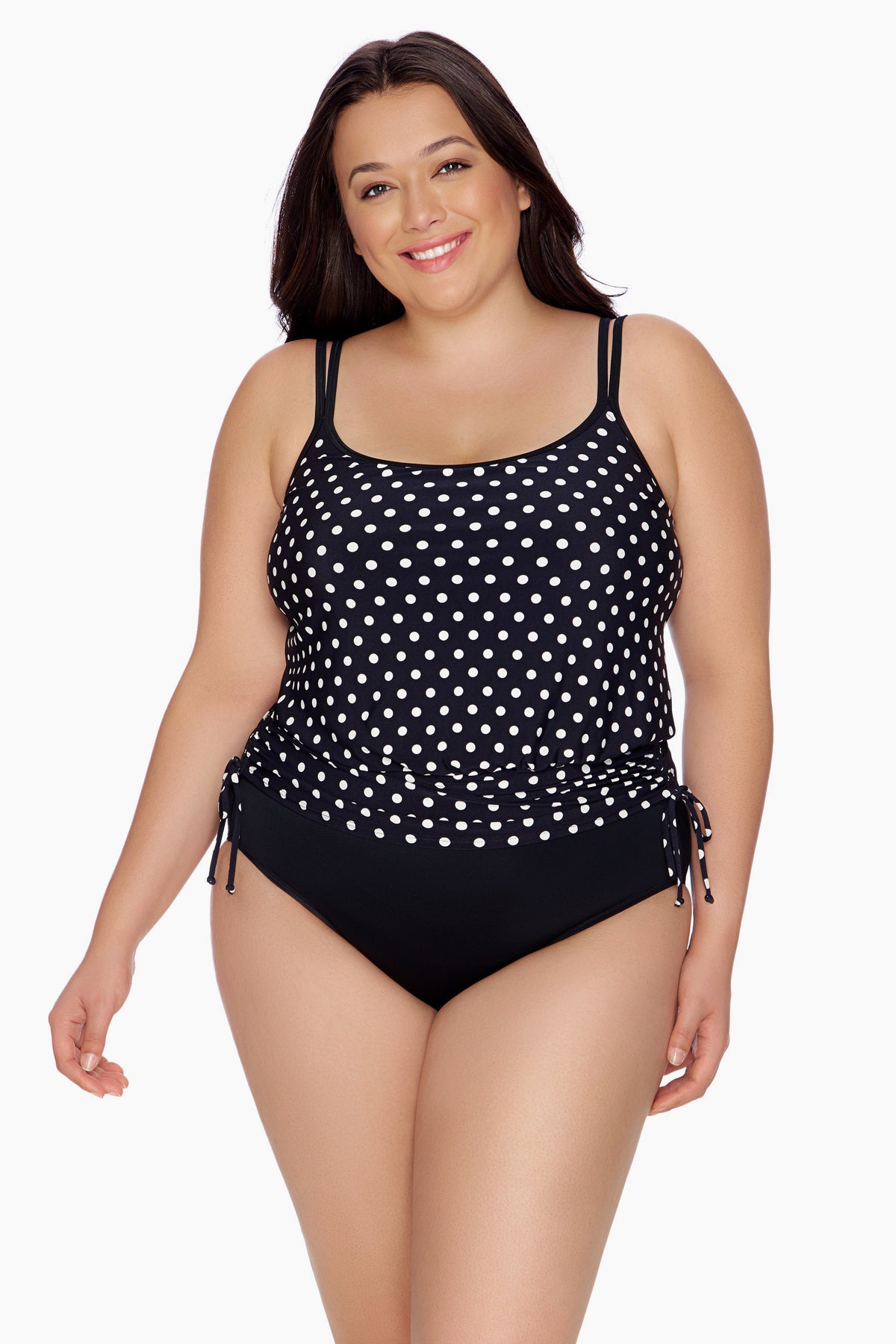 Side Ruched Blouson Swimsuit in Luna Dot