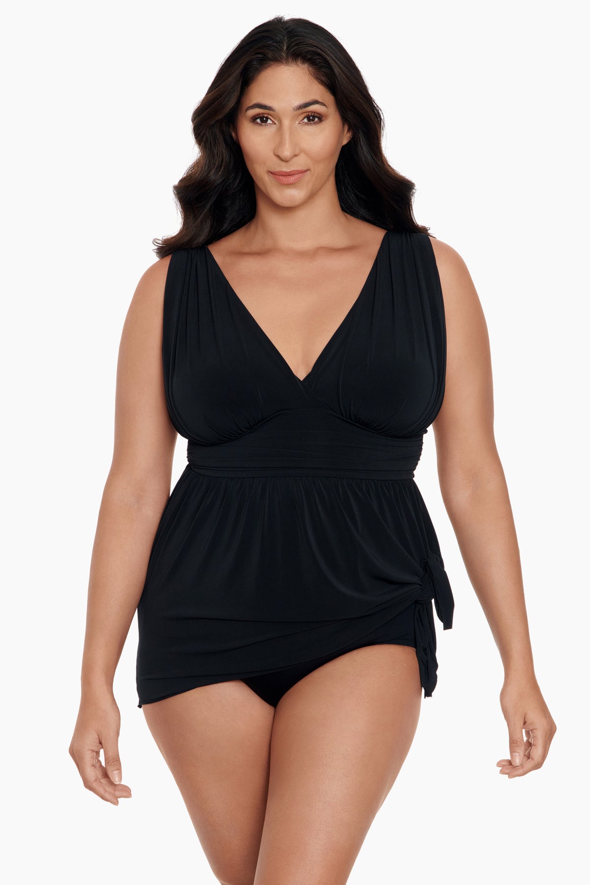 Goddess Flyaway Swim Dress in Black Tie