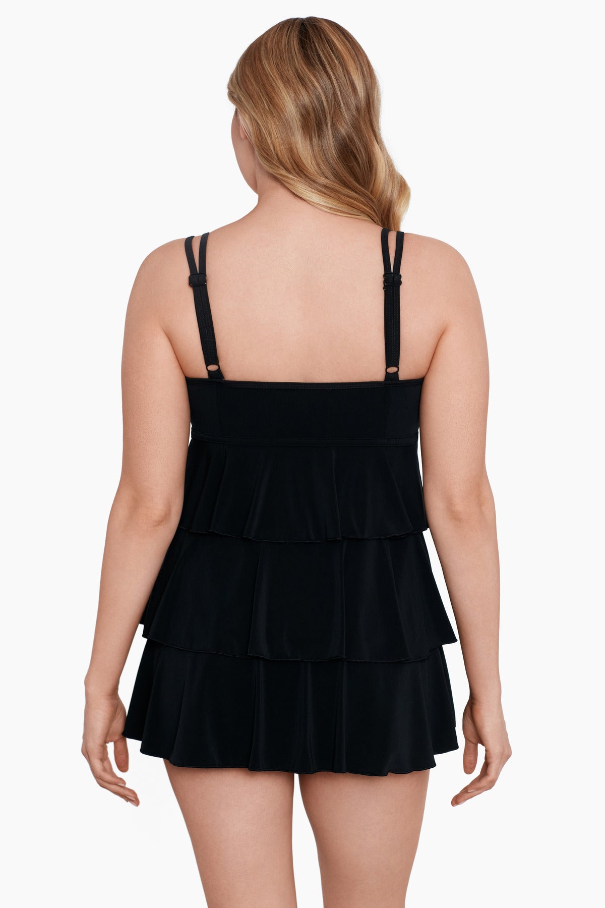 Back view of Triple Tier Swim Dress in Night Gala