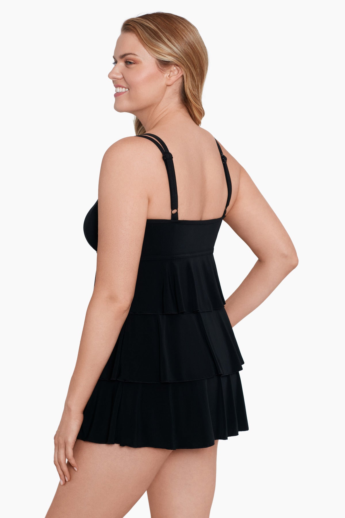Side view of Triple Tier Swim Dress in Night Gala