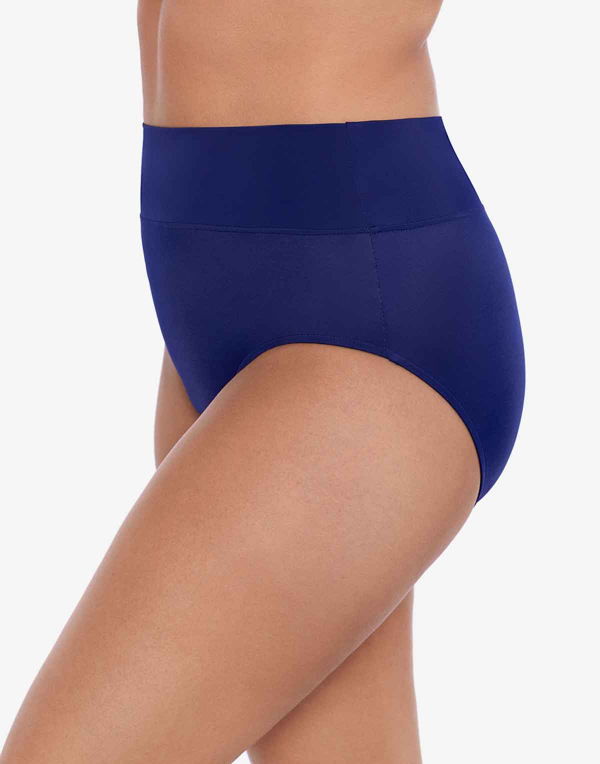 Side view of navy-blue swim bottoms