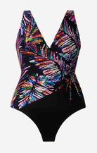Rainbow abstract printed one-piece swimsuit with side tie