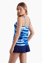 Woman turned left to show off tie dye print