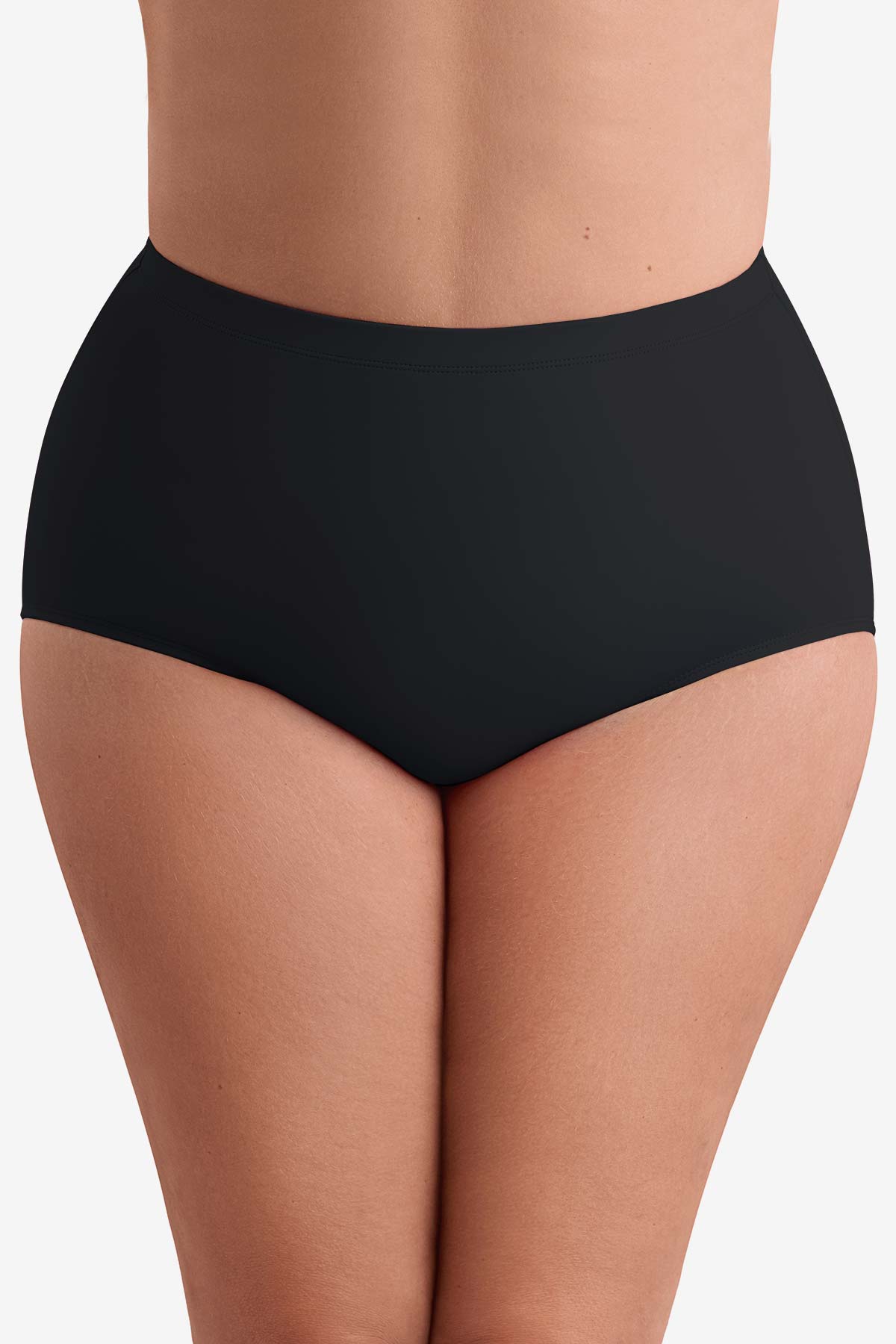 Front view of black swim bottoms