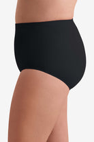 Side view of black swim bottoms