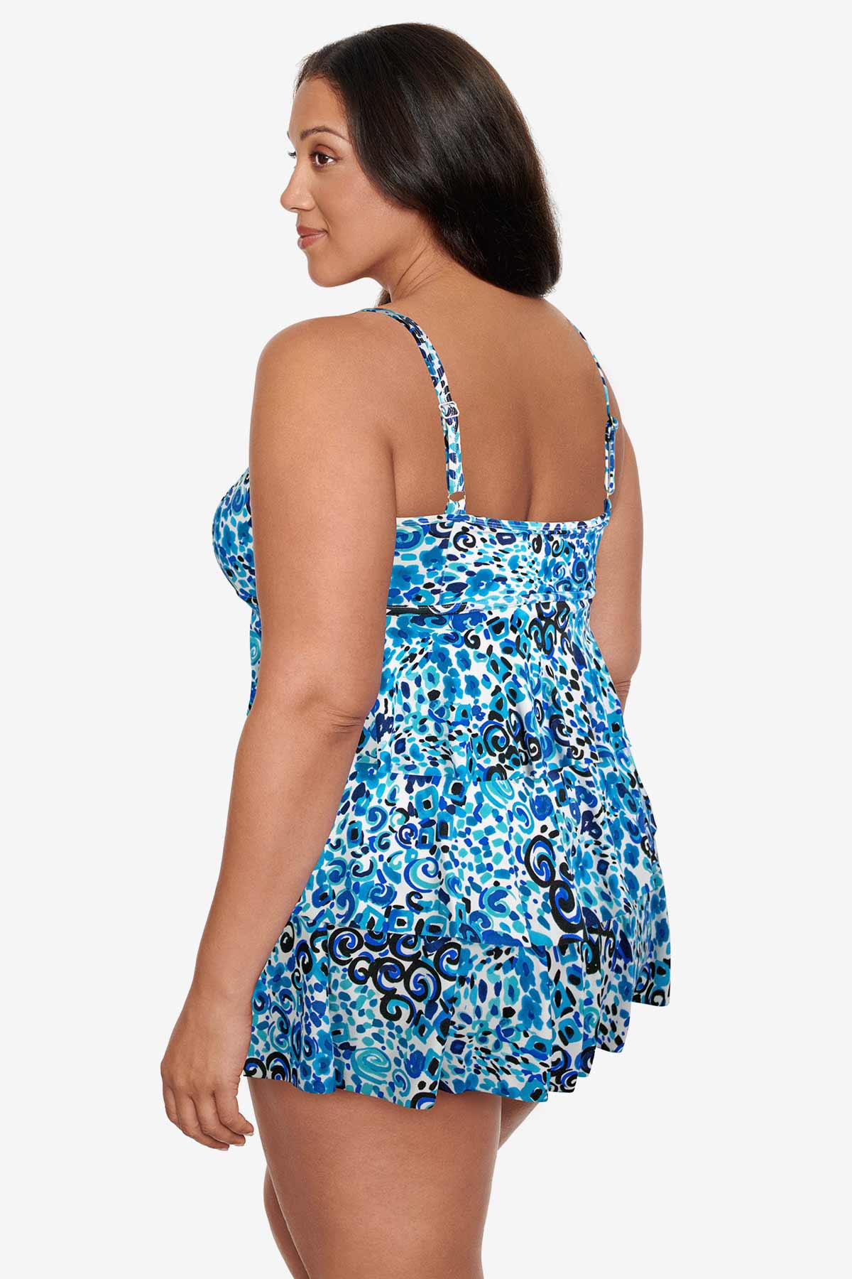 Side view of Triple Tier Swim Dress in Fanciful