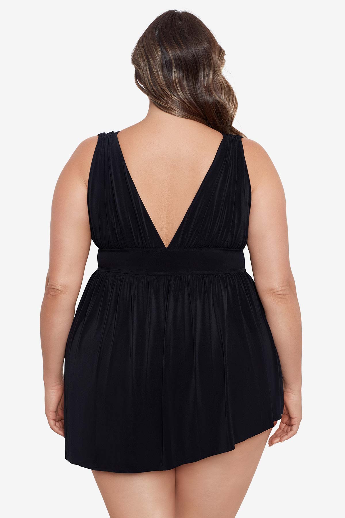 Back view of Goddess Flyaway Swim Dress in Night Gala