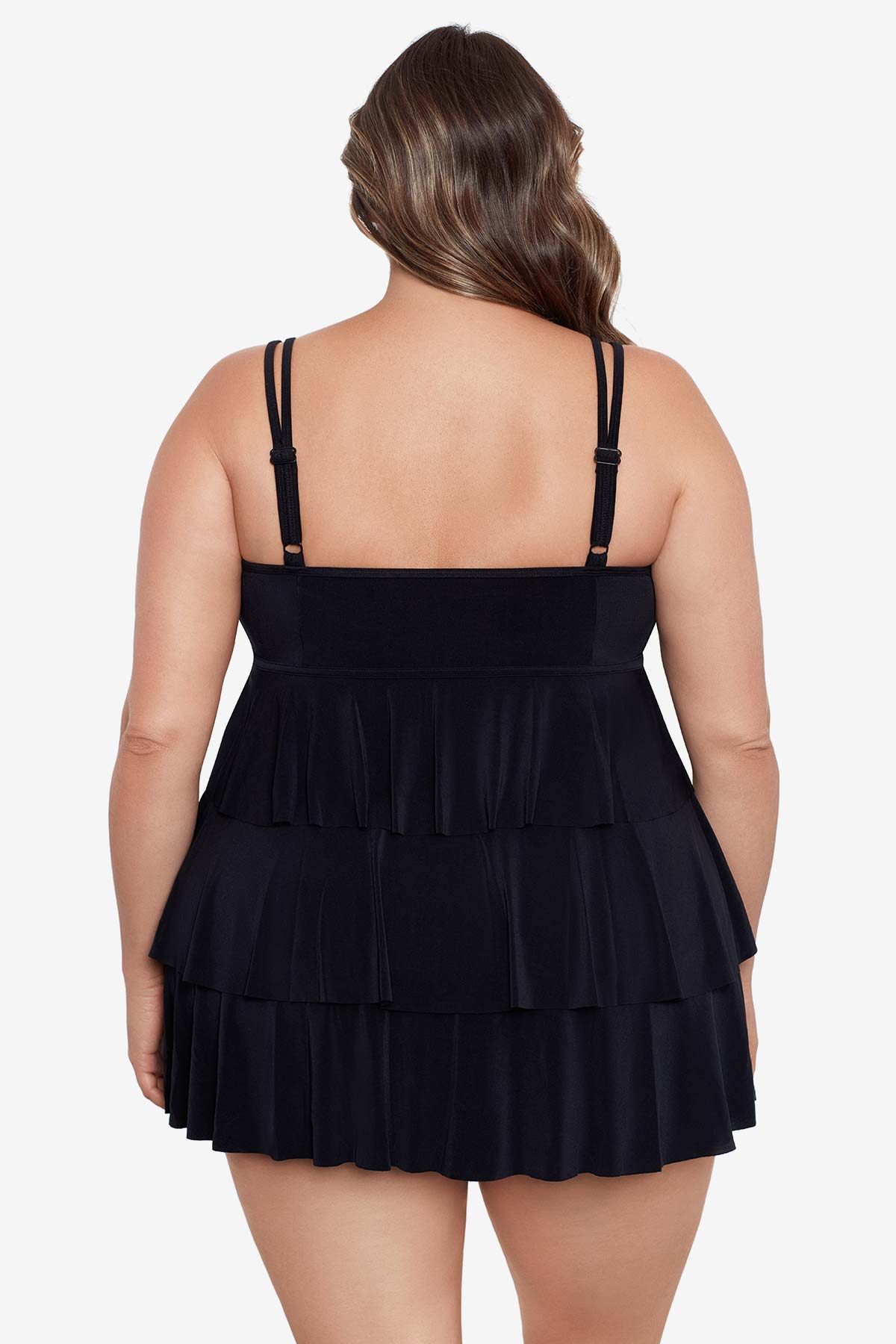 Back view of Triple Tier Swim Dress in Night Gala