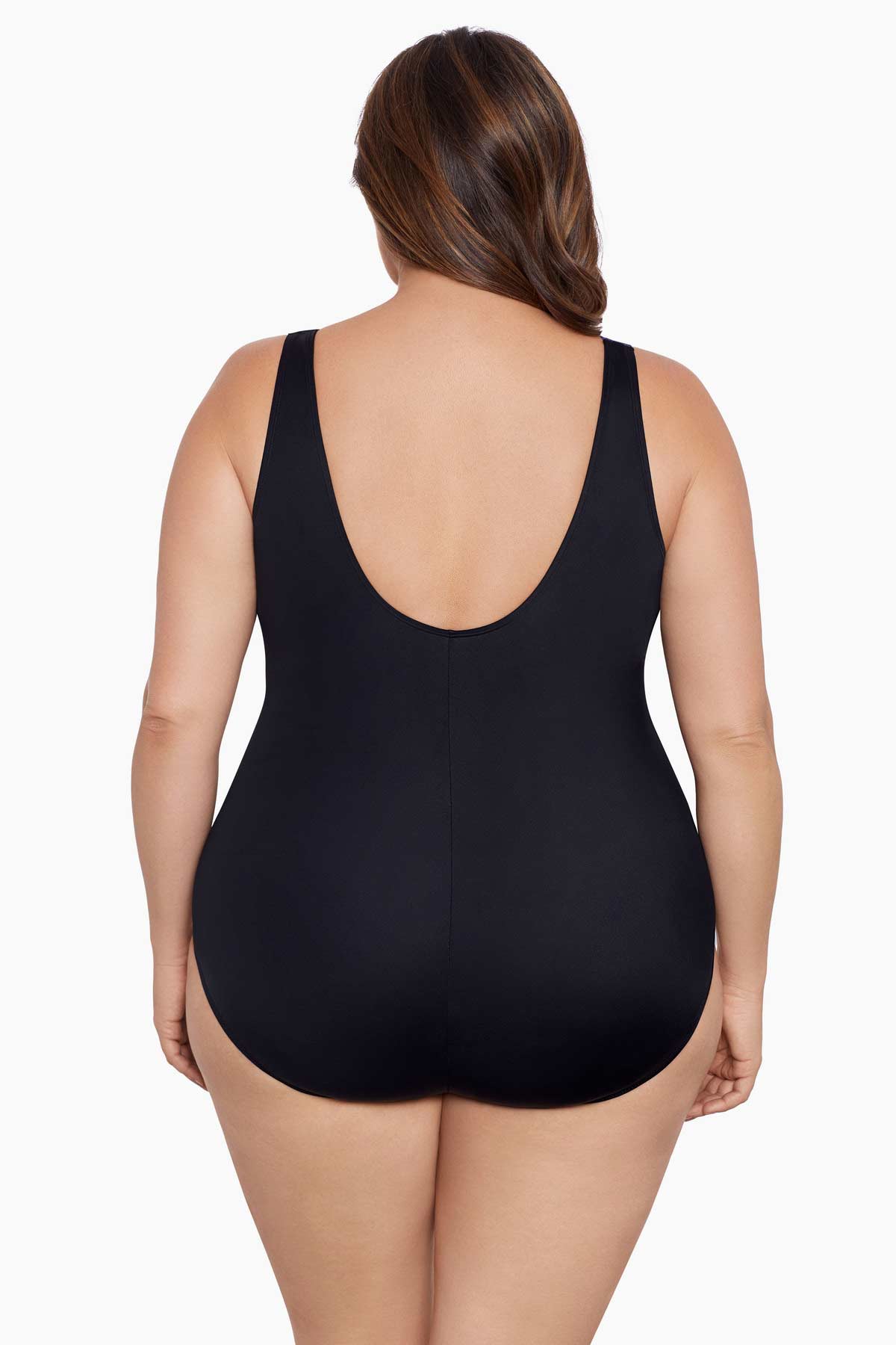 Woman faced away wearing a one-piece swimsuit
