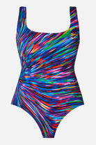 Multicolor radial burst print one-piece swimsuit