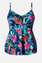 Multicolor floral and palm leaf print tankini top 