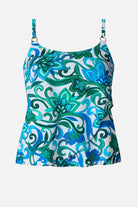 Blue and green floral printed tankini top