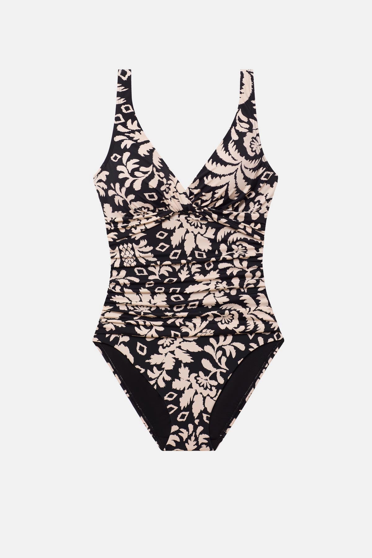 Black and white palm tree printed one-piece swimsuit