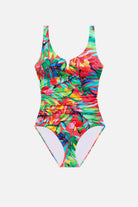Multicolored palm leaf printed one-piece swimsuit