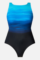 Black and blue gradient one-piece swimsuit