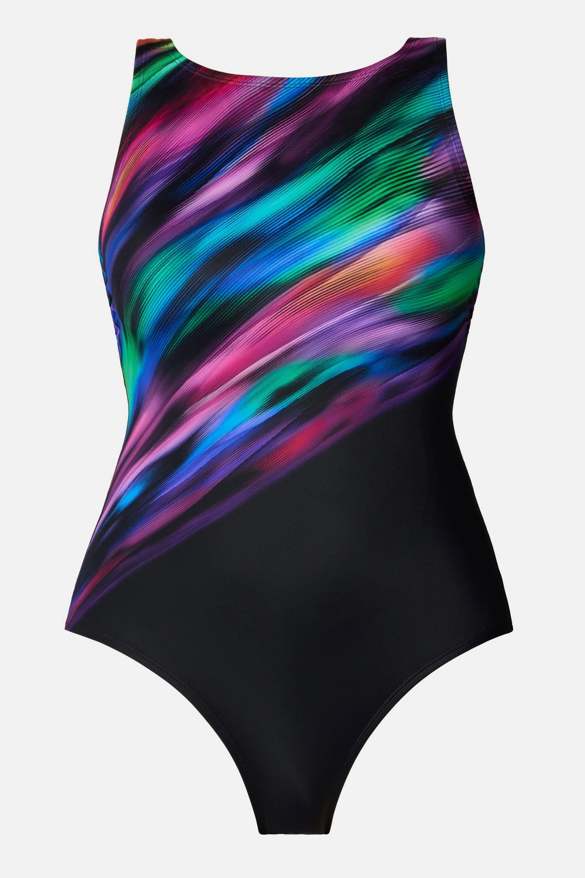 Rainbow tie dye-esque one-piece swimsuit