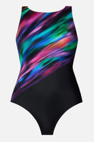 Rainbow tie dye-esque one-piece swimsuit
