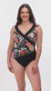 Woman wearing a floral printed one-piece swimsuit