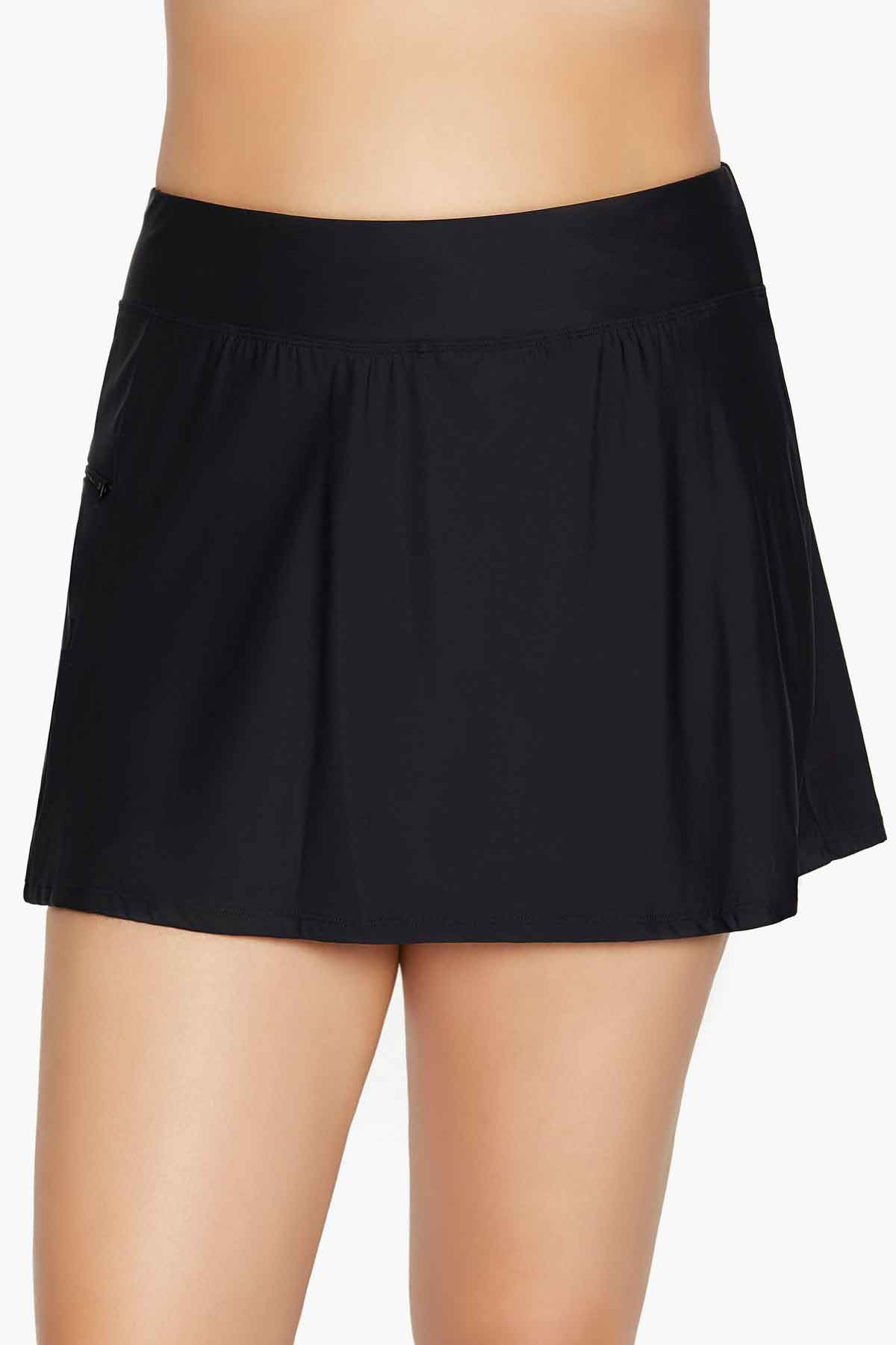 Front of black swim skirt