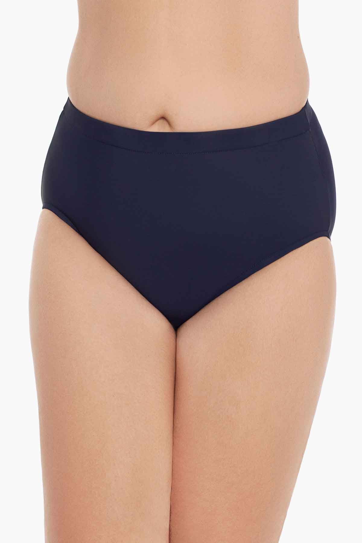 Front view of navy-blue swim bottoms