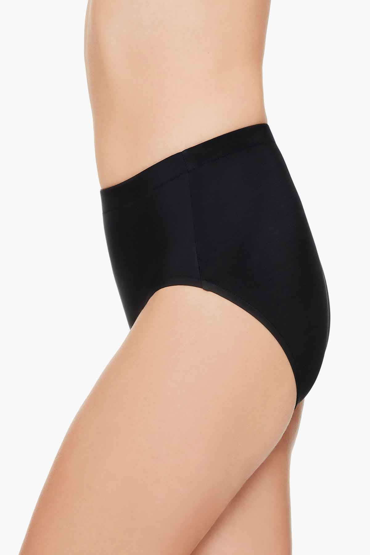 Side view of black swim bottoms
