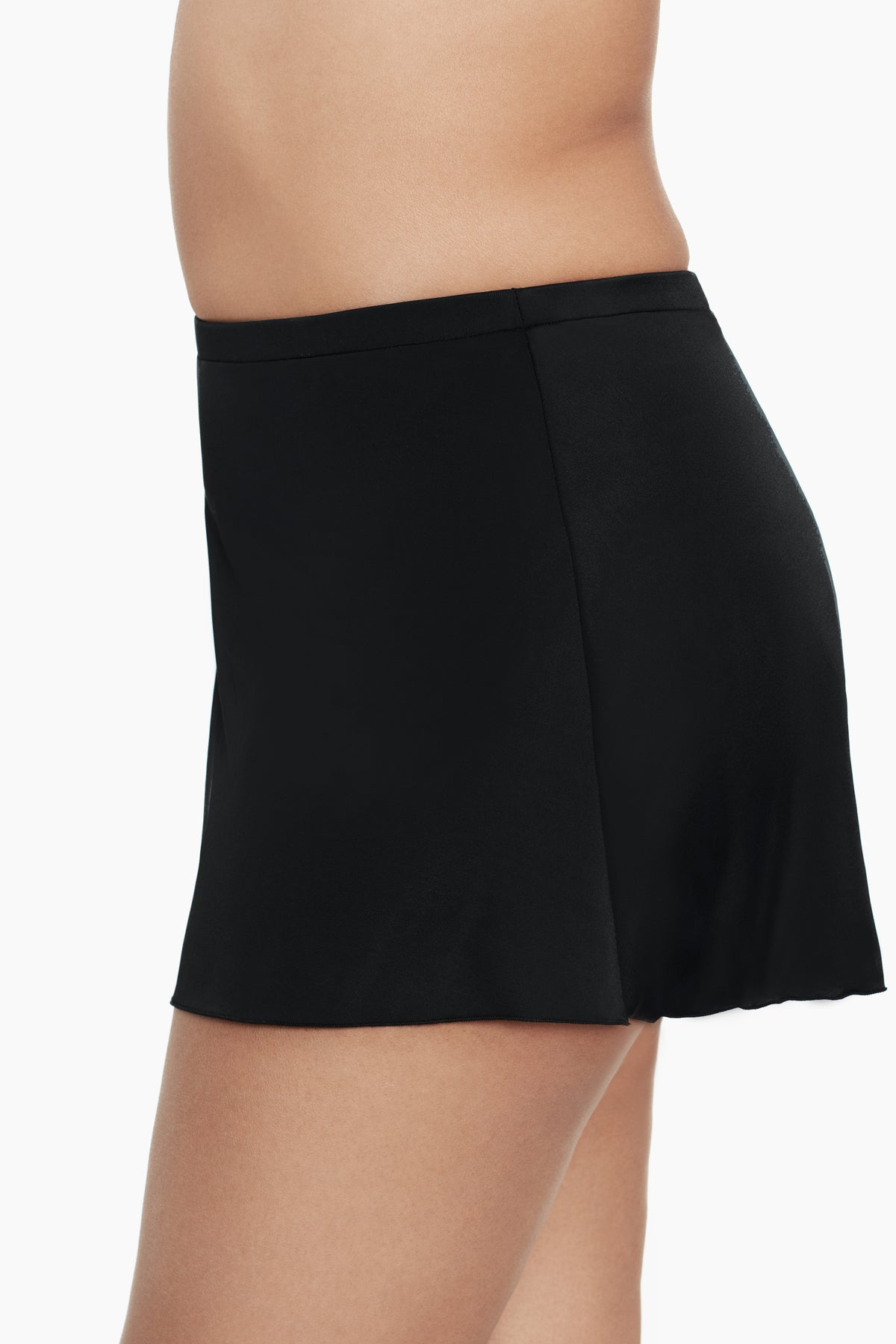 Side view of black swim skirt