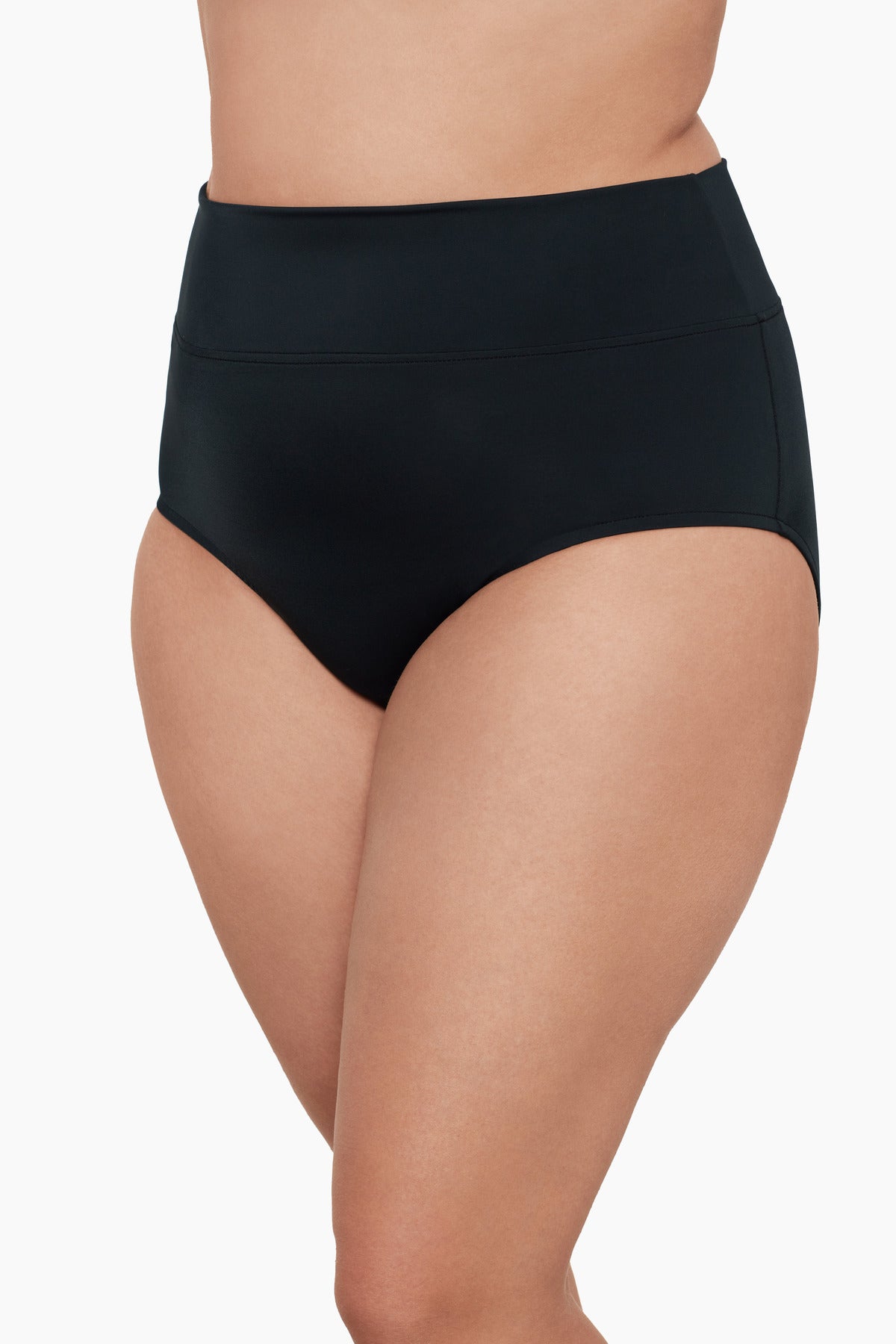 Side view of black swim bottoms