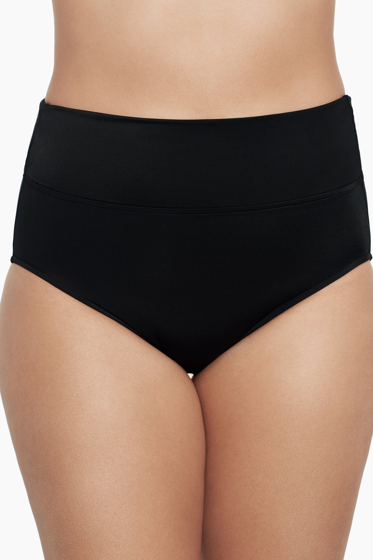 Front view of black swim bottoms
