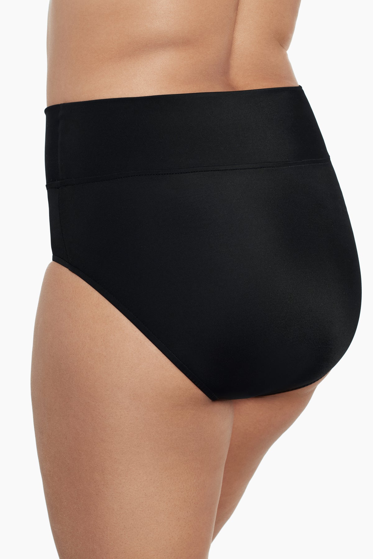 Side view of black swim bottoms