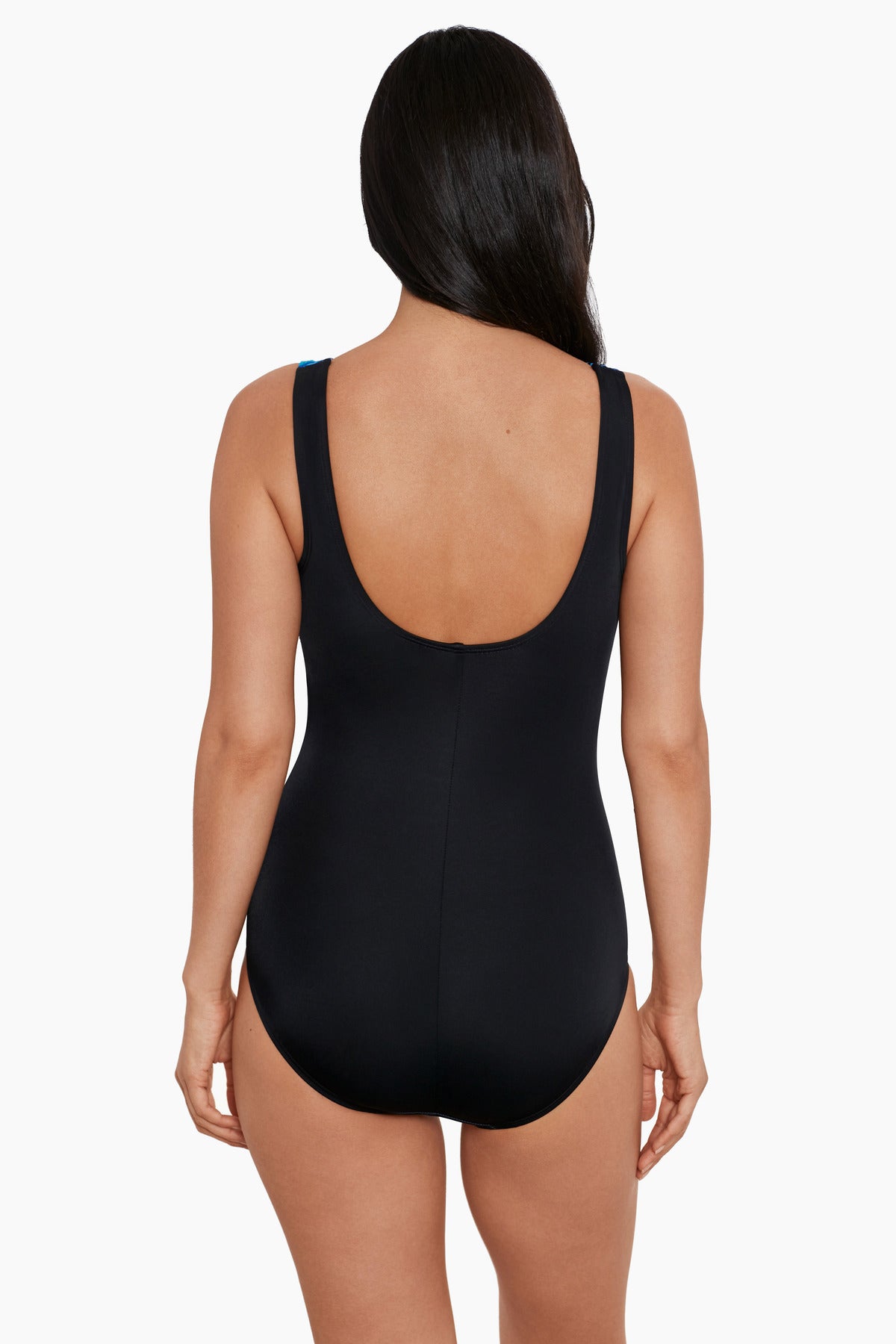 Woman faced away wearing a one-piece swimsuit