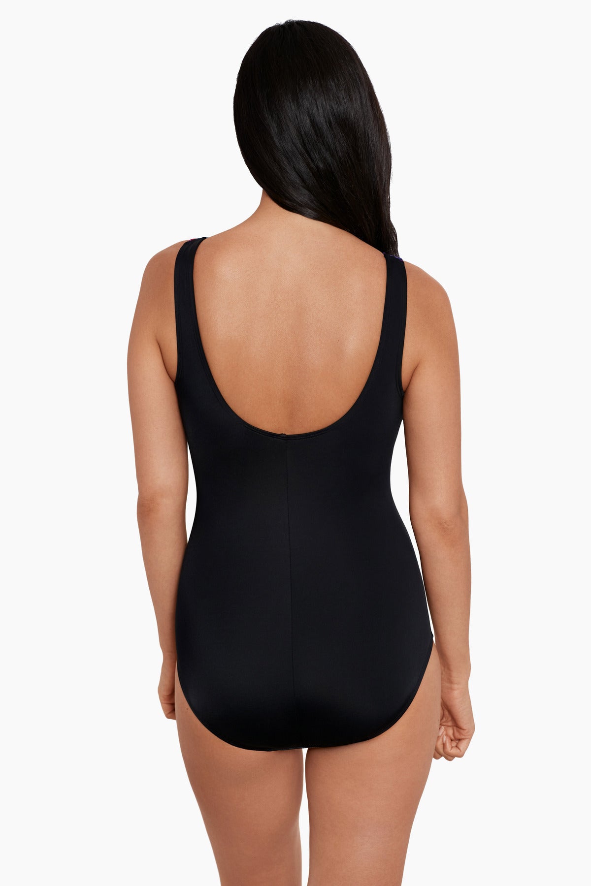 Woman turned away wearing a one-piece swimsuit