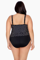 back view of Side Ruched Blouson Swimsuit in Luna Dot
