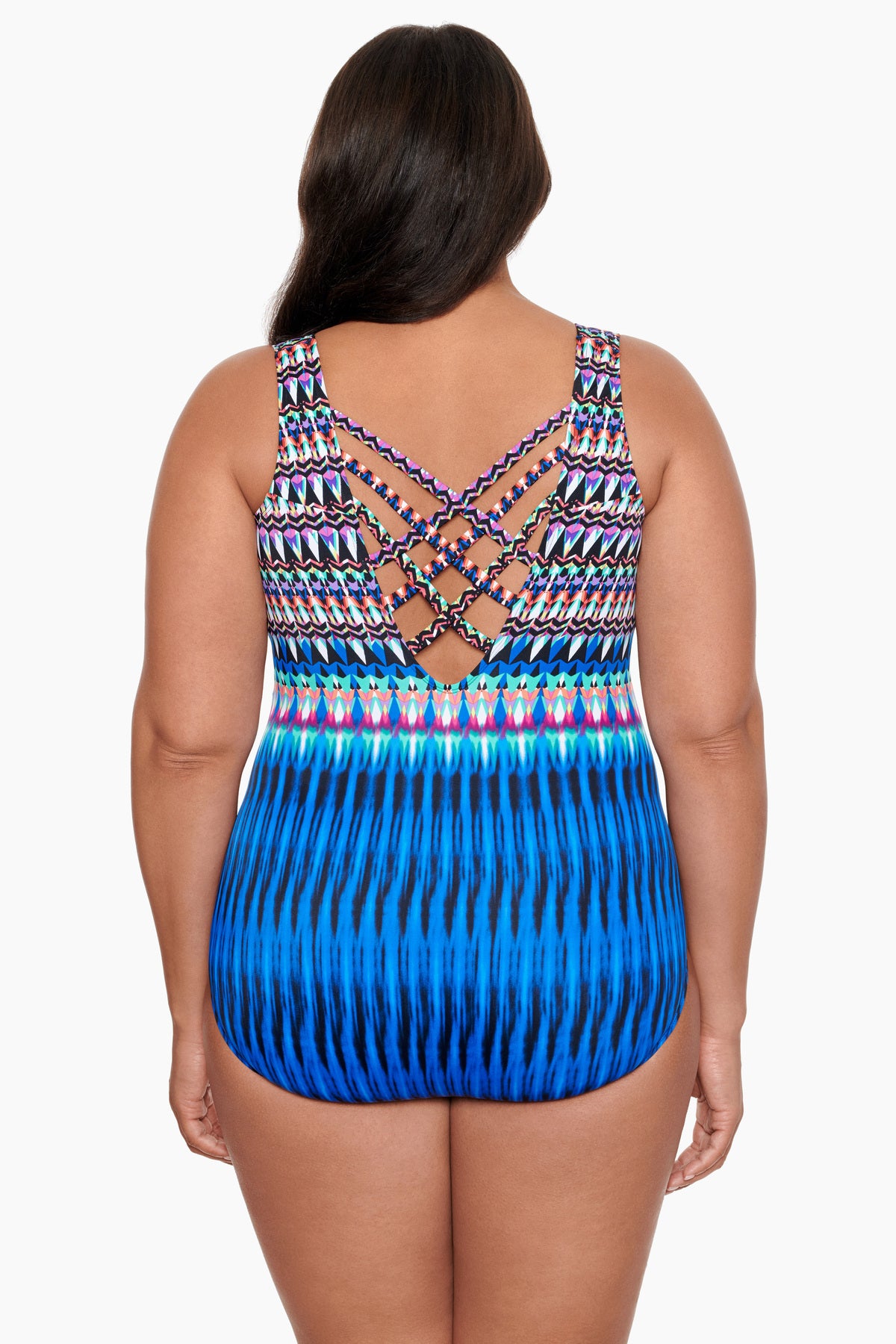 Back view of Triple X Back Tank One Piece in Sparkle Park
